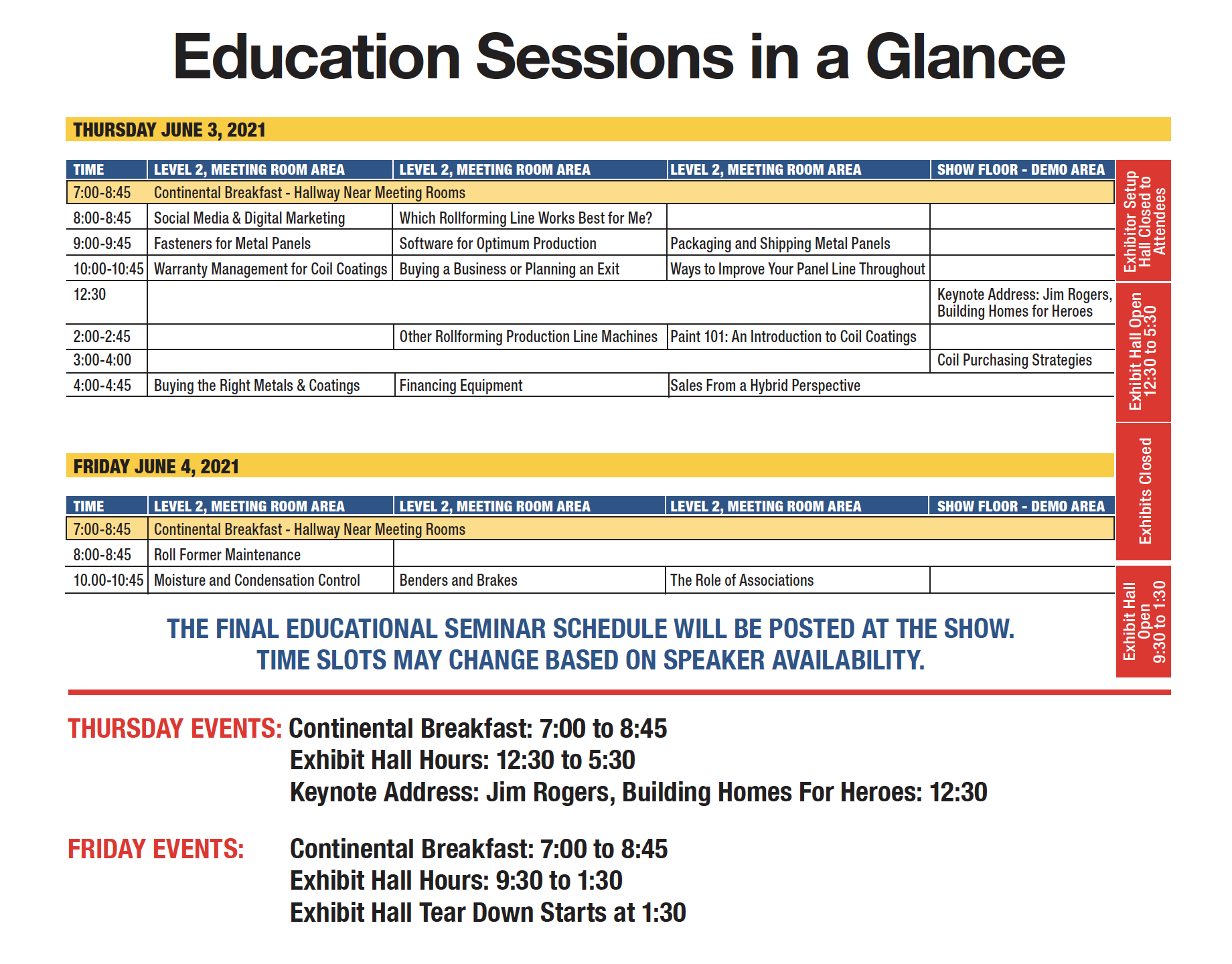 Education Sessions Finalized for Construction Rollforming Show