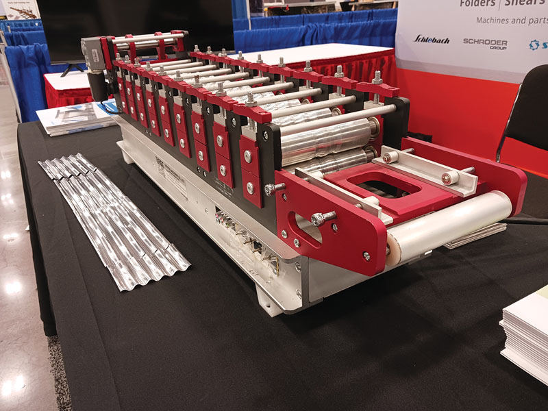 A miniature roll-forming machine in the MetalForming booth.