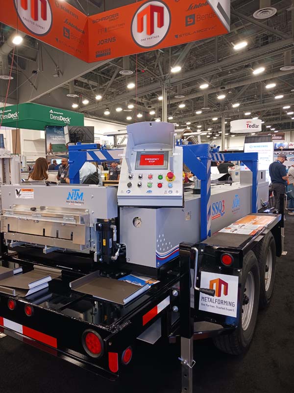 Multiple New Tech Machinery portable SSQ3 roll formers were exhibited at IRE 2026.