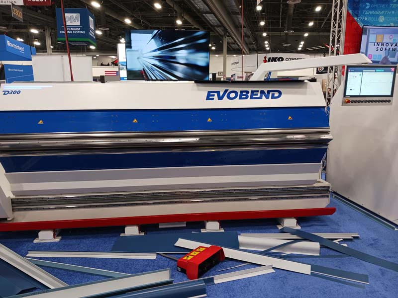 The EvoBend trim folder was on display in the Tennsmith / Roll Former / Roper Whitney exhibit. Judging by the pile of trim samples, its capabilities were demonstrated often.