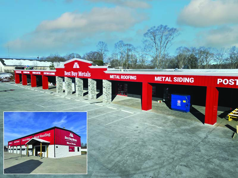 The latest expansion in Greer/Greenville, South Carolina, brings a major upgrade to the Best Buy Metals Eastern Region with enhanced production, showroom, and customer service capabilities. Inset: The Dalton, Georgia, store represents an important milestone in the company’s expansion and commitment to contractor support.